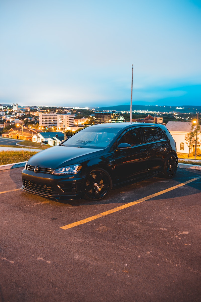 Black car on street in city